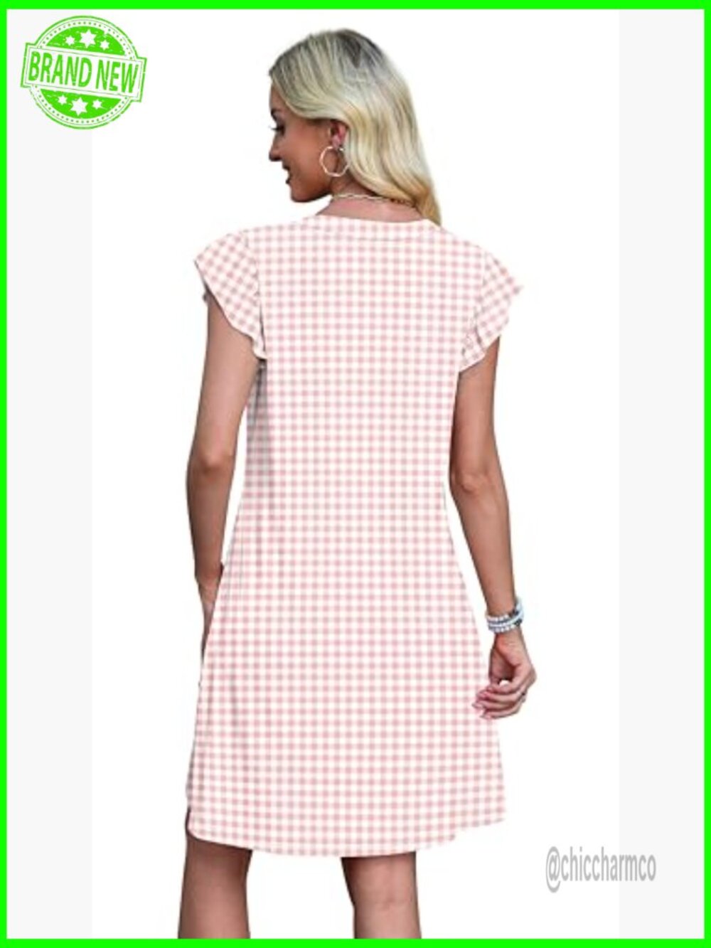 Women's Casual Ruffle Sleeve V-Neck Swing Sundress with Pockets - Picture 5 of 7